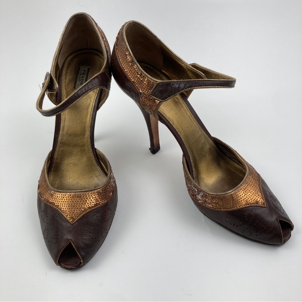 PRADA Mary Jane leather & sequin stiletto. 41 Italy G…